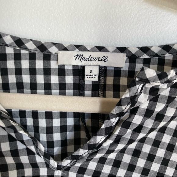 Madewell Womens Small Black & White Gingham Rainbow Embroidered Boho Peasant Top - Picture 6 of 9